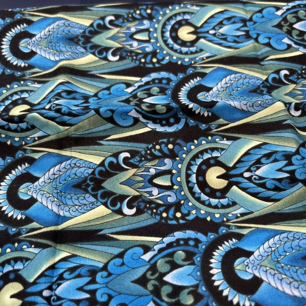 In The Beginning Deco Jason Yenter Cotton Quilting Fabric 1/2 Yard Blue Green